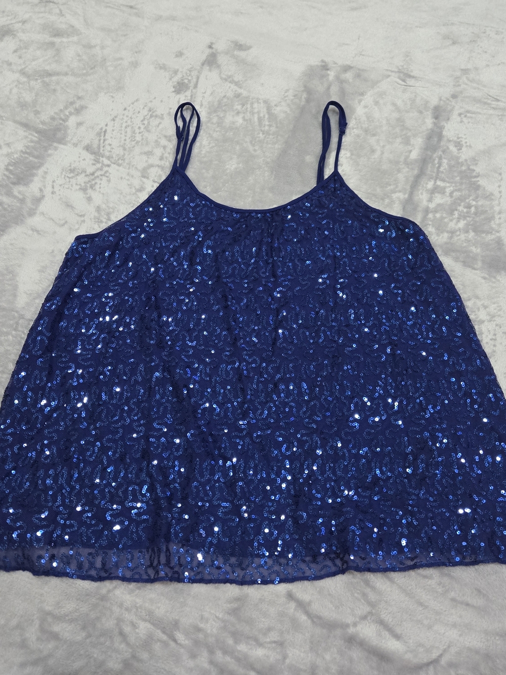 Charming Charlie Blue Sequin Tank Top Camisole Spaghetti Strap Y2K Style Sheer